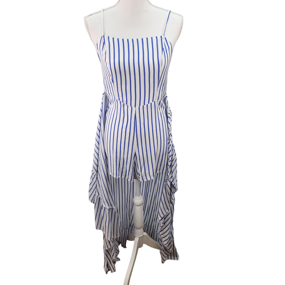 NWT Olia Wrap Sundress JR Medium Blue White Stripe Dress Pockets Built-In Shorts - Picture 3 of 16